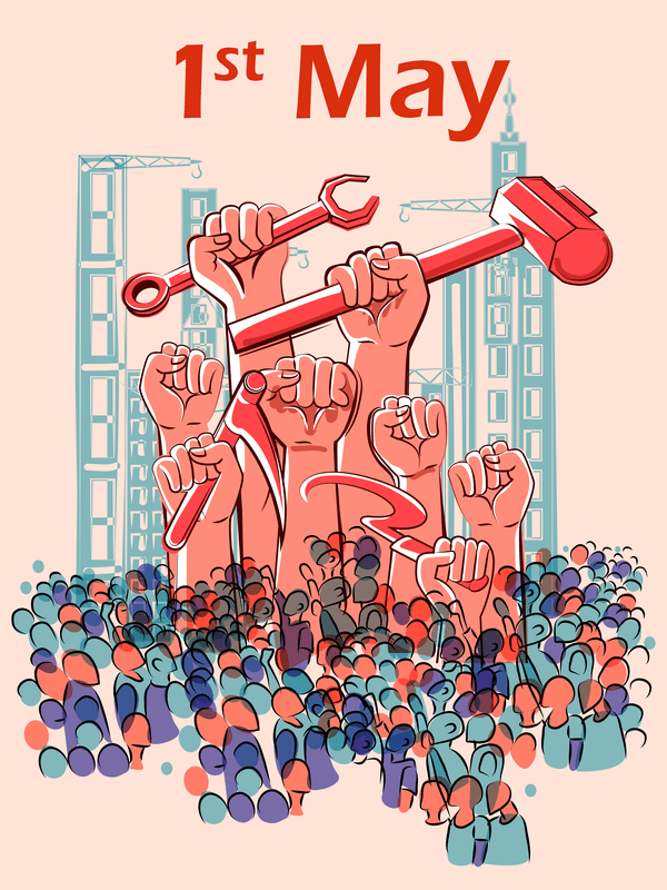 1 May International Workers Labor Day Poster Hand Drawn Vector