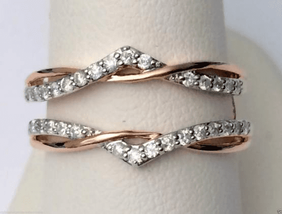 14K Rose Gold Wave Desgn Split Shank Solitaire Enhancer Diamonds Ring Guard Wrap