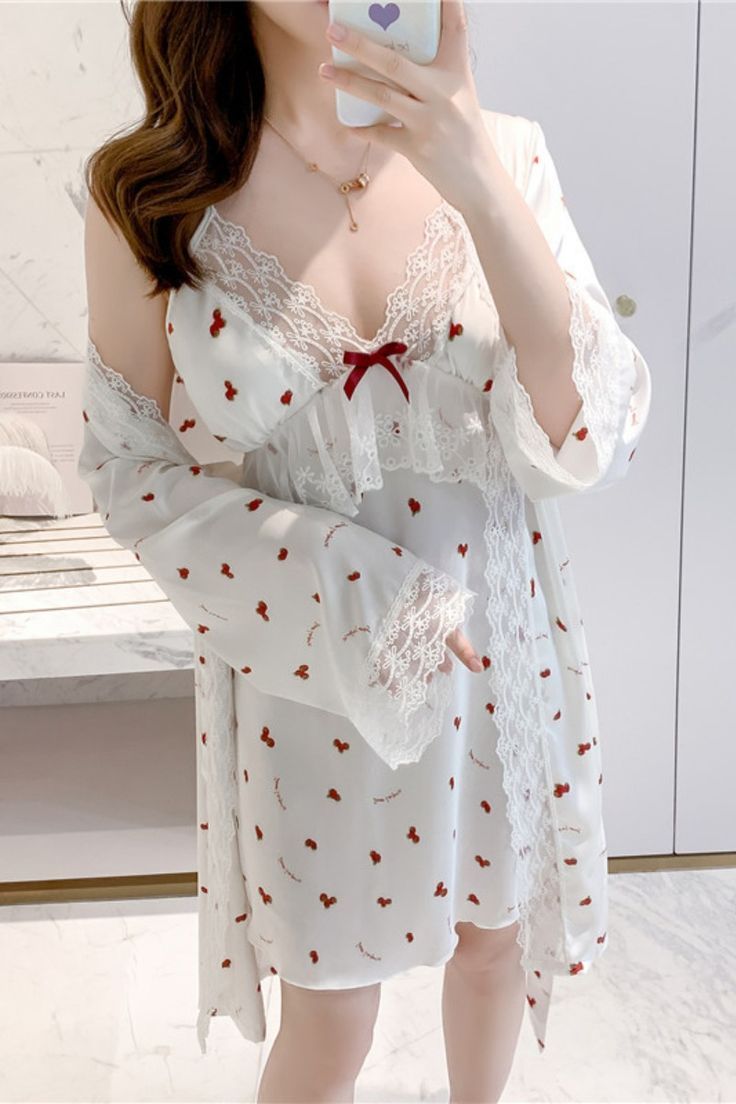19,36US $ |Sweet Print Strawberry Women Robe Set Kimono Gown