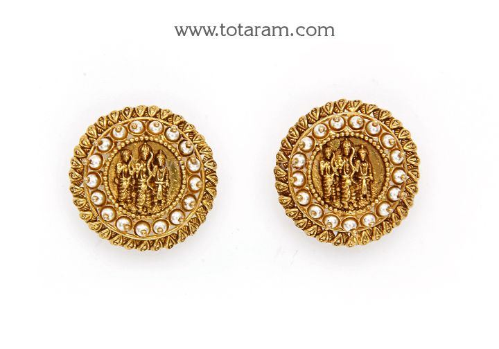 235-Ger15856 - 22K Gold &Quot;Ram Parivar&Quot; Earrings For Women With Pearls (Temple Jew