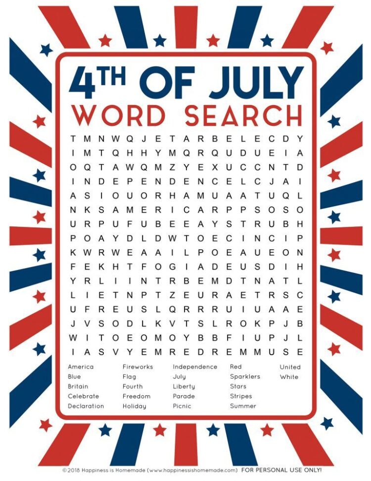 4Th Of July Word Search Printable Images