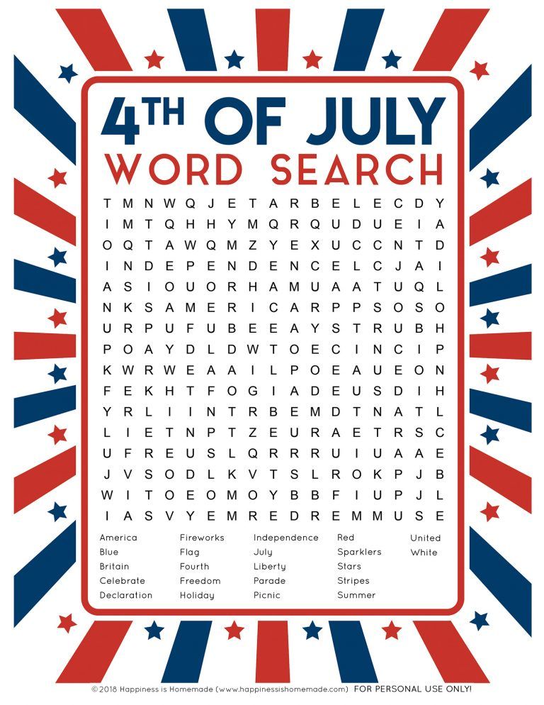 4th of July Word Search Printable HD Wallpaper