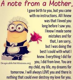 A Note From A Mother Minion Quote Images