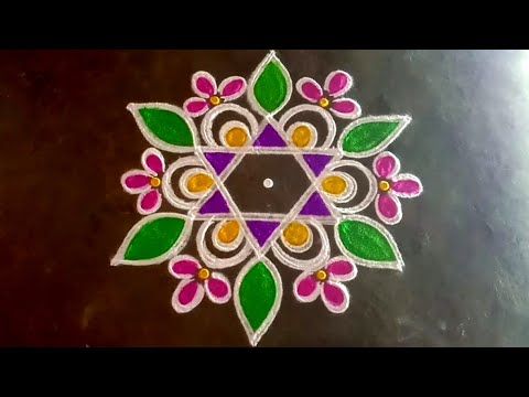 Aani madham 3dots star flower kolam/flowerrangoli/simpleeasy rangoli/muggulu/gok