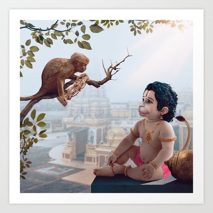 Art Print Lord Hanuman And The Monkey By Rames