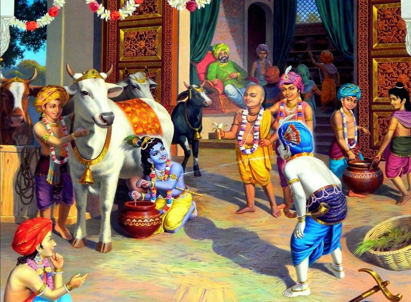 Bal Krishna playing with friends HD Wallpaper