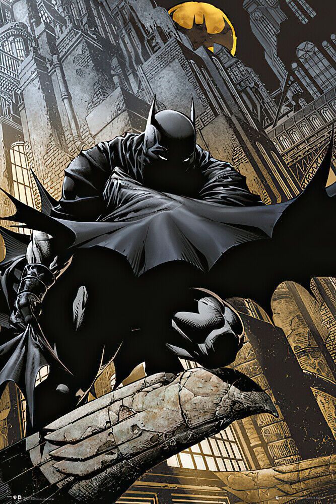 Batman Dc Comics Stalker Crouching On Gargoyle Poster