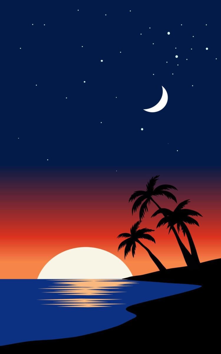 Beach Night View Illustration Images