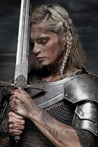 Beautiful Blonde Sword wielding viking warrior female by Lorado HD Wallpaper