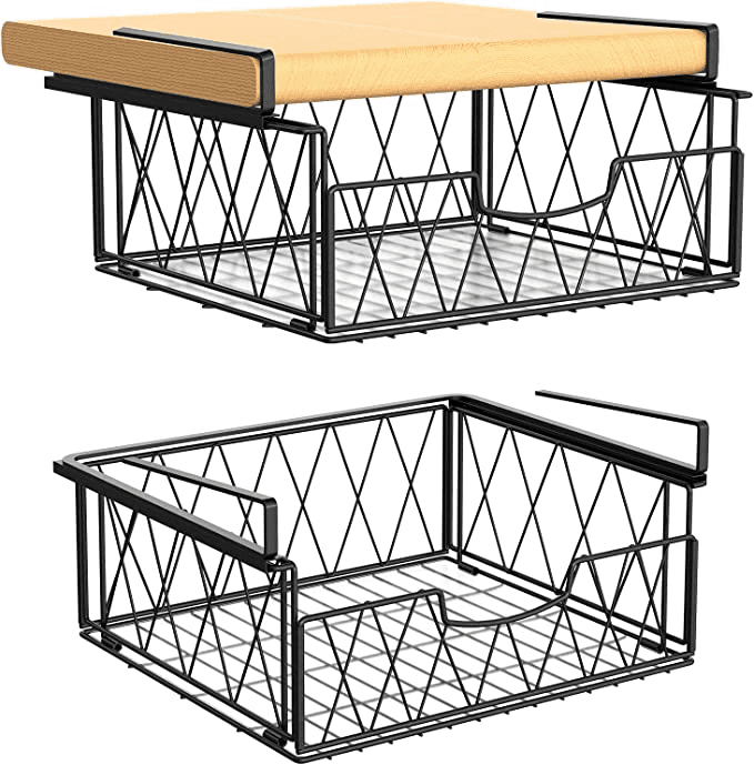 Bextsrack Under Shelf Basket 2 Pack Sliding Wire Rack With