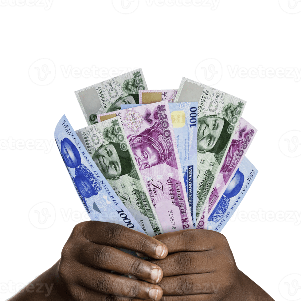 Black Hands Holding New 3D Rendered Nigerian Naira Notes Closeup
