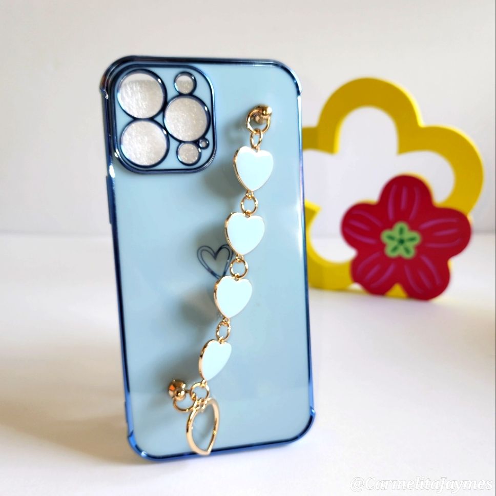 Blue Gold Trim Iphone Case With Heart Bracelet