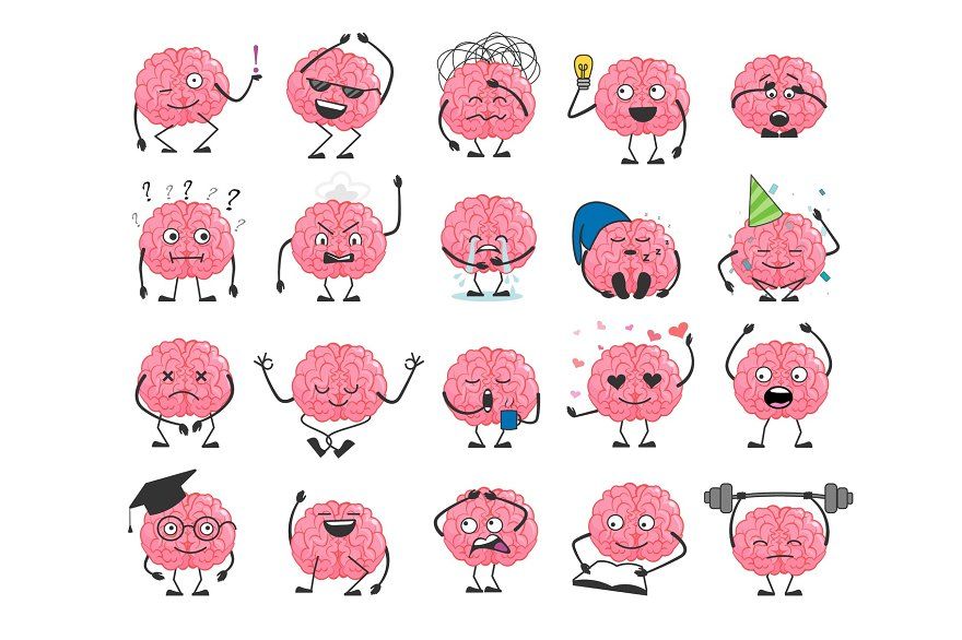 Brain Cartoon Character Set With Images