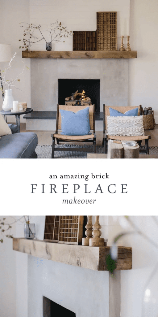 Brick Fireplace Makeover Using Cement Wood Mantel Images