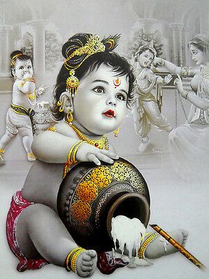 Butter Thief Bal Krishna Hindu God Poster With Glitter 9