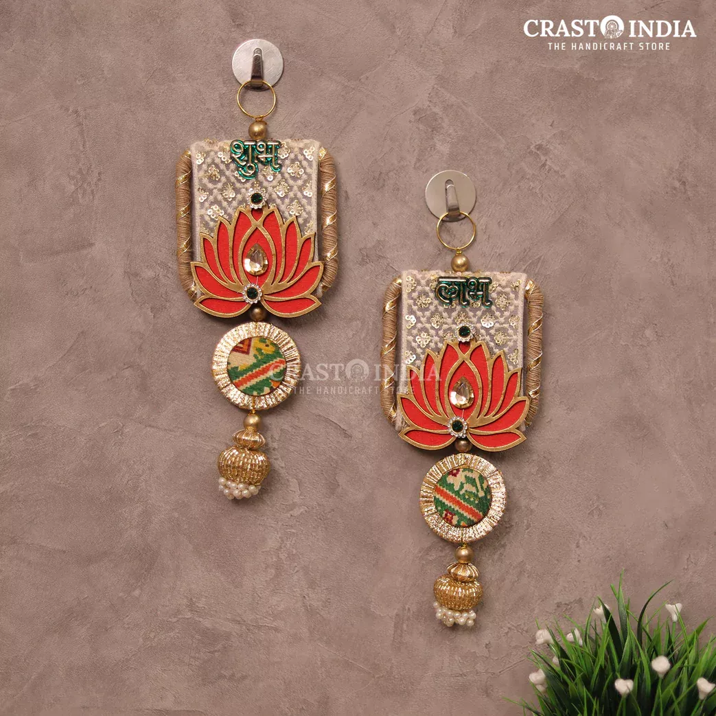 CRASTO INDIA HANDCRAFTED FESTIVE EMBROIDERED LOTUS - PATOLA SHUBH LABH.