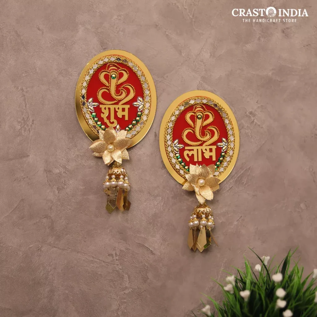 Crasto India Handcrafted Festive Mirror Acrylic Ganesha Shubh Labh
