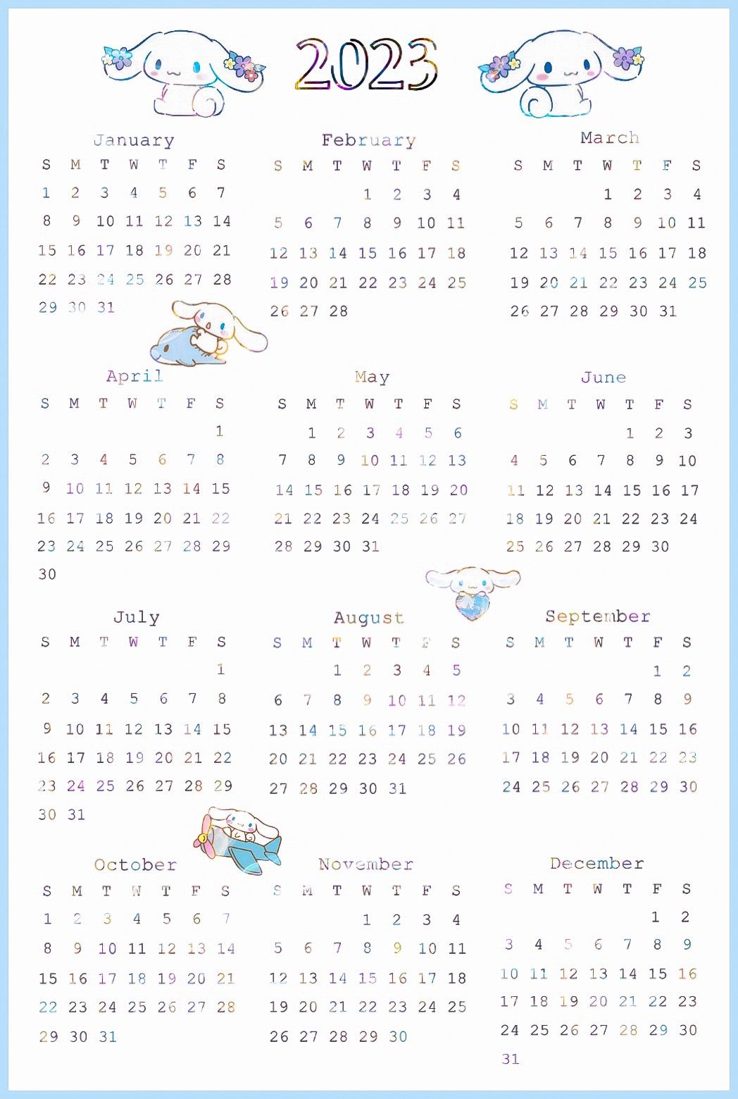 Calendar cinnamoroll 2023