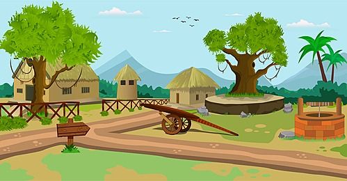 Cartoon Background Village Scene Vector Illustration With Old Houses Town, Villa