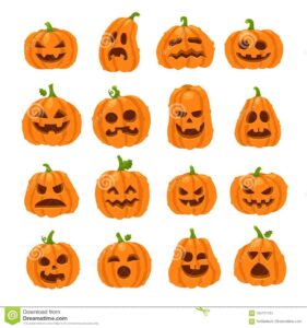 Cartoon Halloween Pumpkin. Orange Pumpkins With Carving Scary Smiling Faces. Dec HD Wallpaper