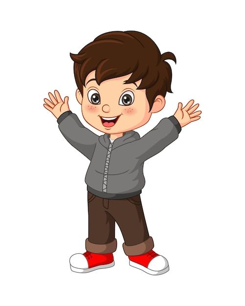 Cartoon Happy Little Boy Raising Hands | Download On Freepik