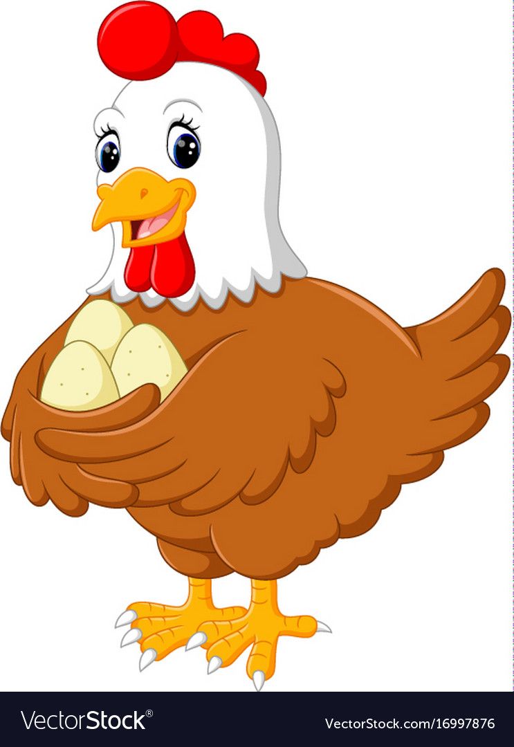 Cartoon hen and her three eggs vector image on VectorStock