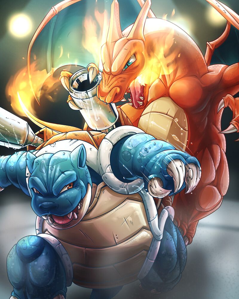 Charizard vs Blastoise - Pokémon Artwork, Tomislav Jurić