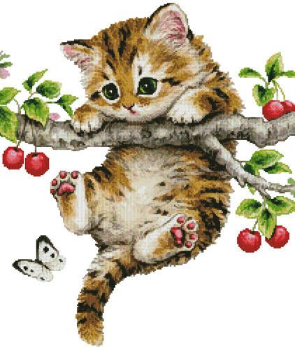 Cherry Kitten (No Background) cross stitch pattern