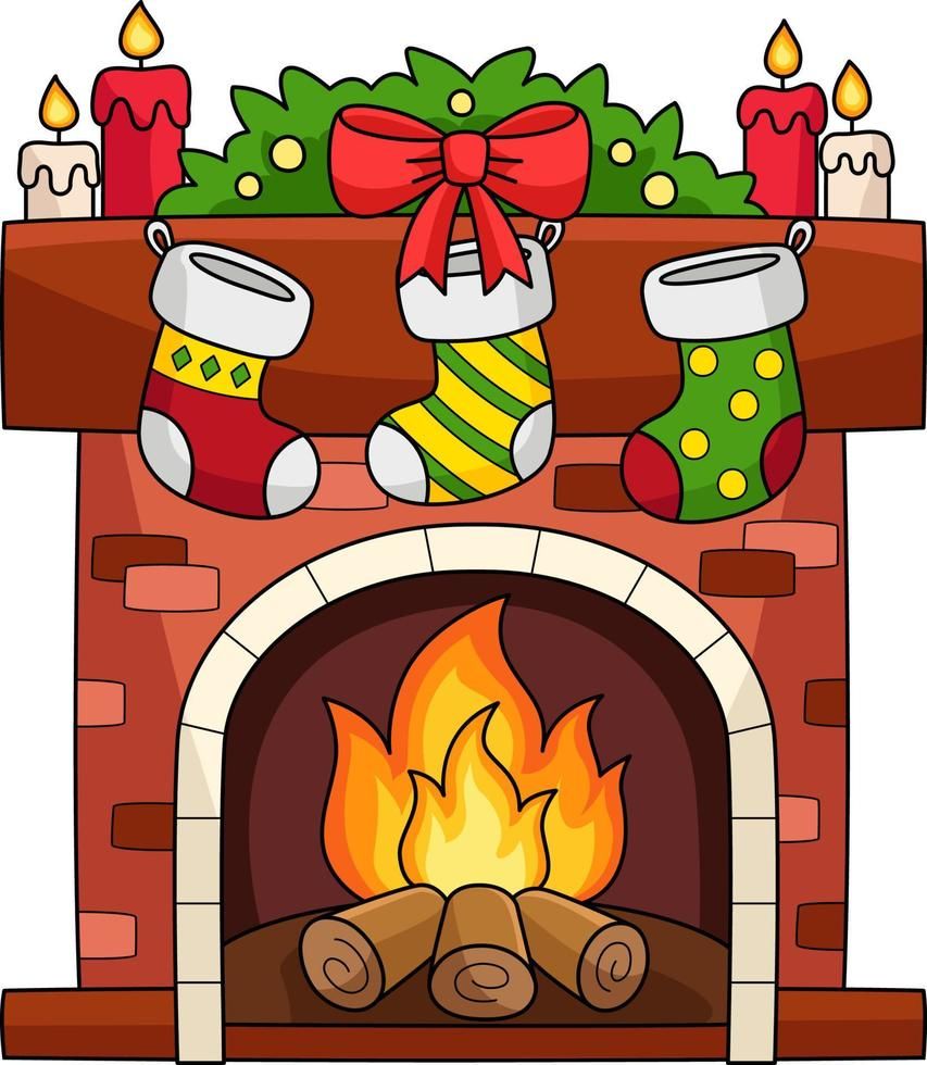 Christmas Fireplace With Stocking Cartoon Clipart For Images