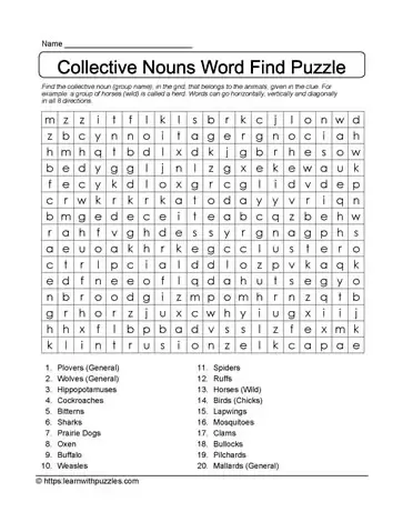 Collective Nouns Word Search 07 Learn With Puzzles