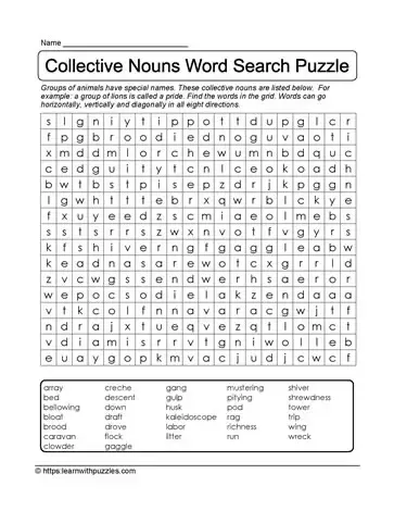 Collective Nouns Word Search 19 Learn With Puzzles