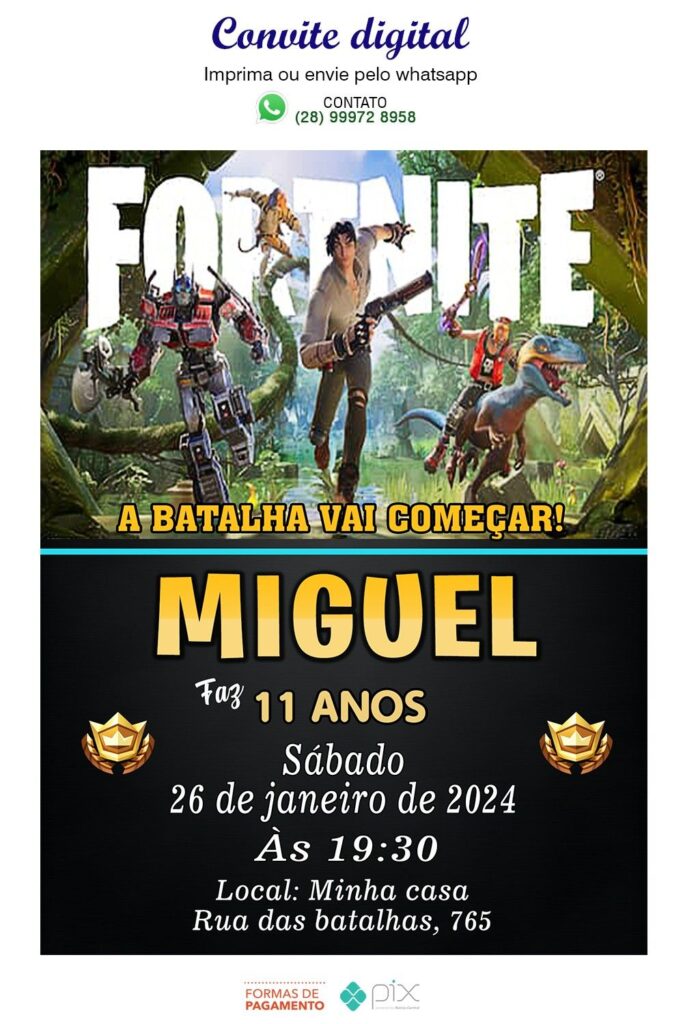 Convite Fortnite Battle Royale Selva (Digital)