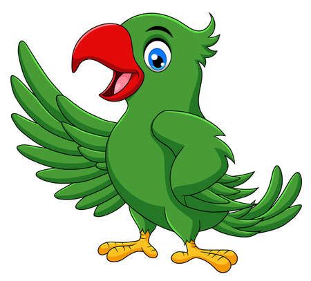 Cute Green Parrot cartoon vector illustration