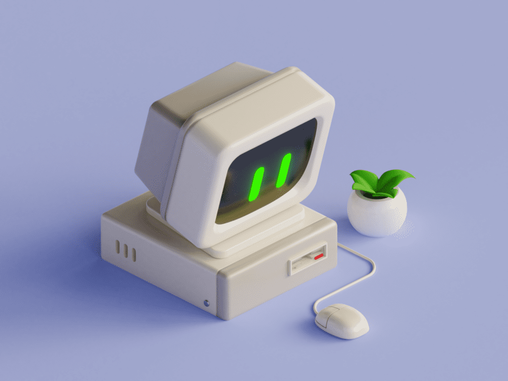 Cute Old Pc &Amp; Mouse - 3D Illustration