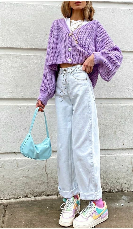 Cute Purple Cardigan Outfit Images