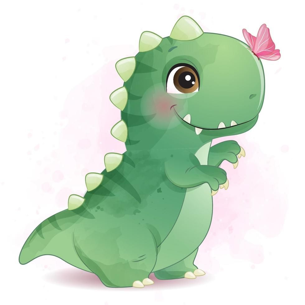 Download Cute dinosaur playing with butterfly illustrationCUTECAT-1286 for free