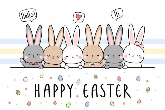 Cute Rabbit Bunny Happy Easter Cartoon Doodle