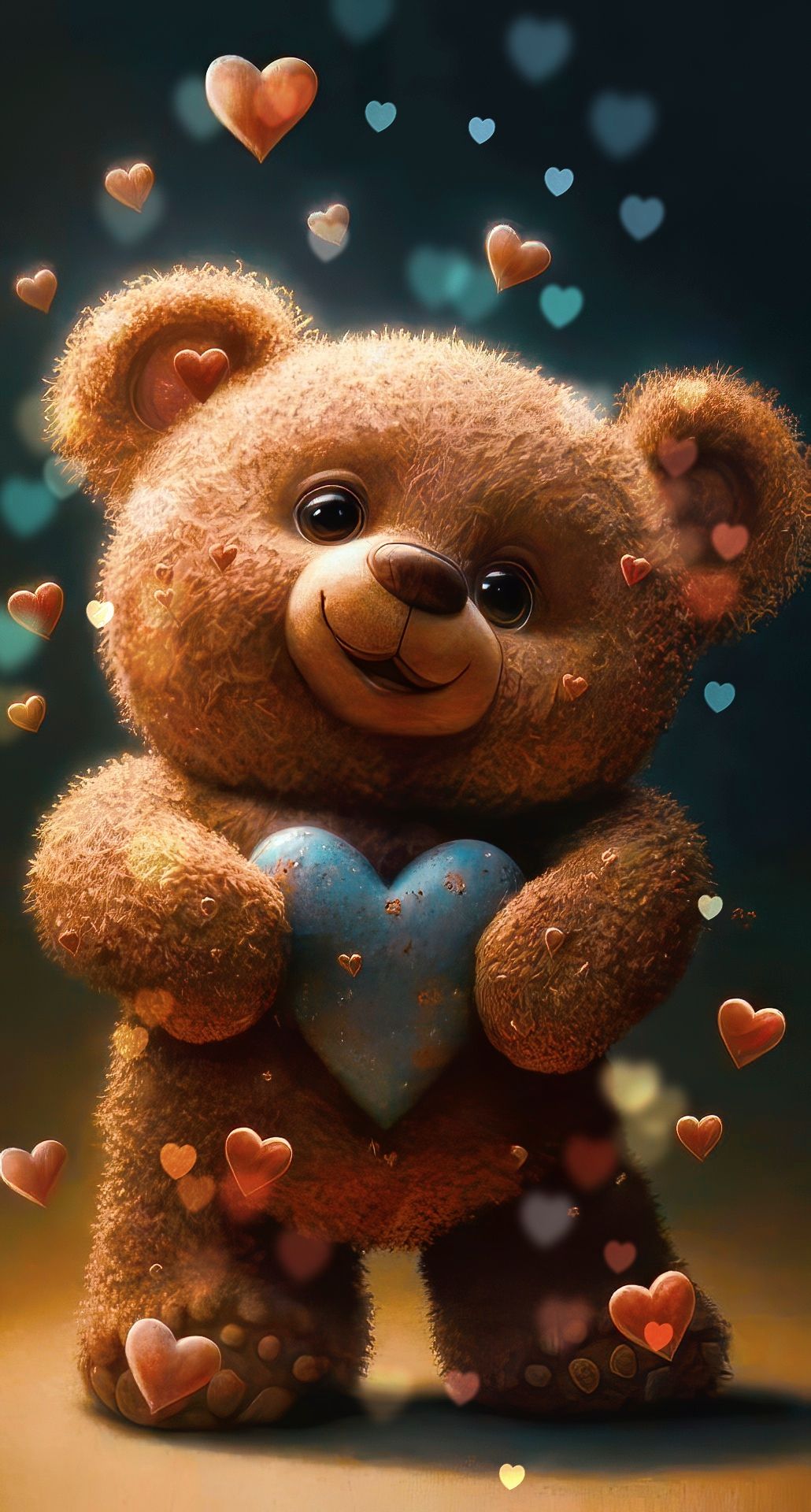 Cute teddy bear with hearts , Aranyos maci szívekkel HD Wallpaper