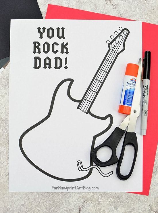'Dad You Rock Card' for Father’s Day - Printable Guitar Template