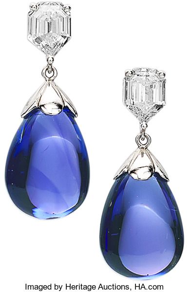 Diamond Tanzanite Platinum Earrings Estate Jewelry Earrings Lot 55161
