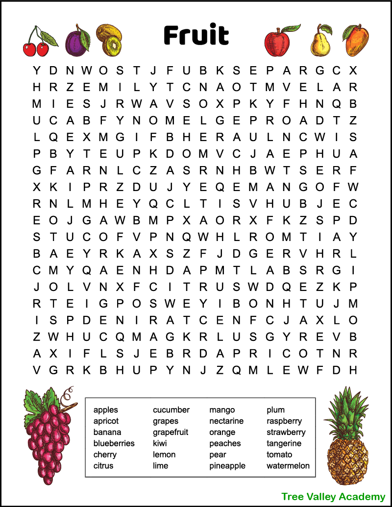 Difficult Fruit Word Search