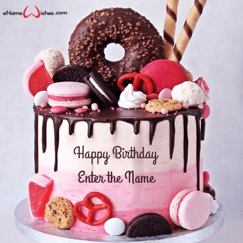 Donut Birthday Cake With Name Edit Best Wishes Birthday