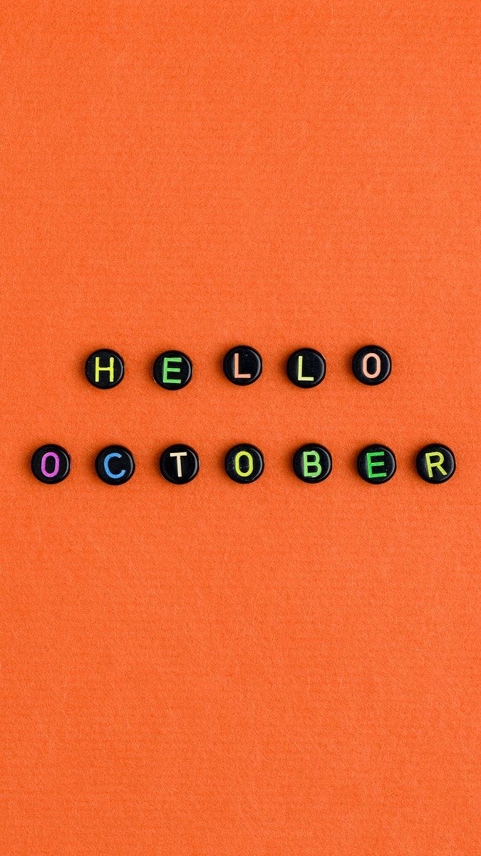 Download free image of HELLO OCTOBER beads word typography on orange by Chanikar