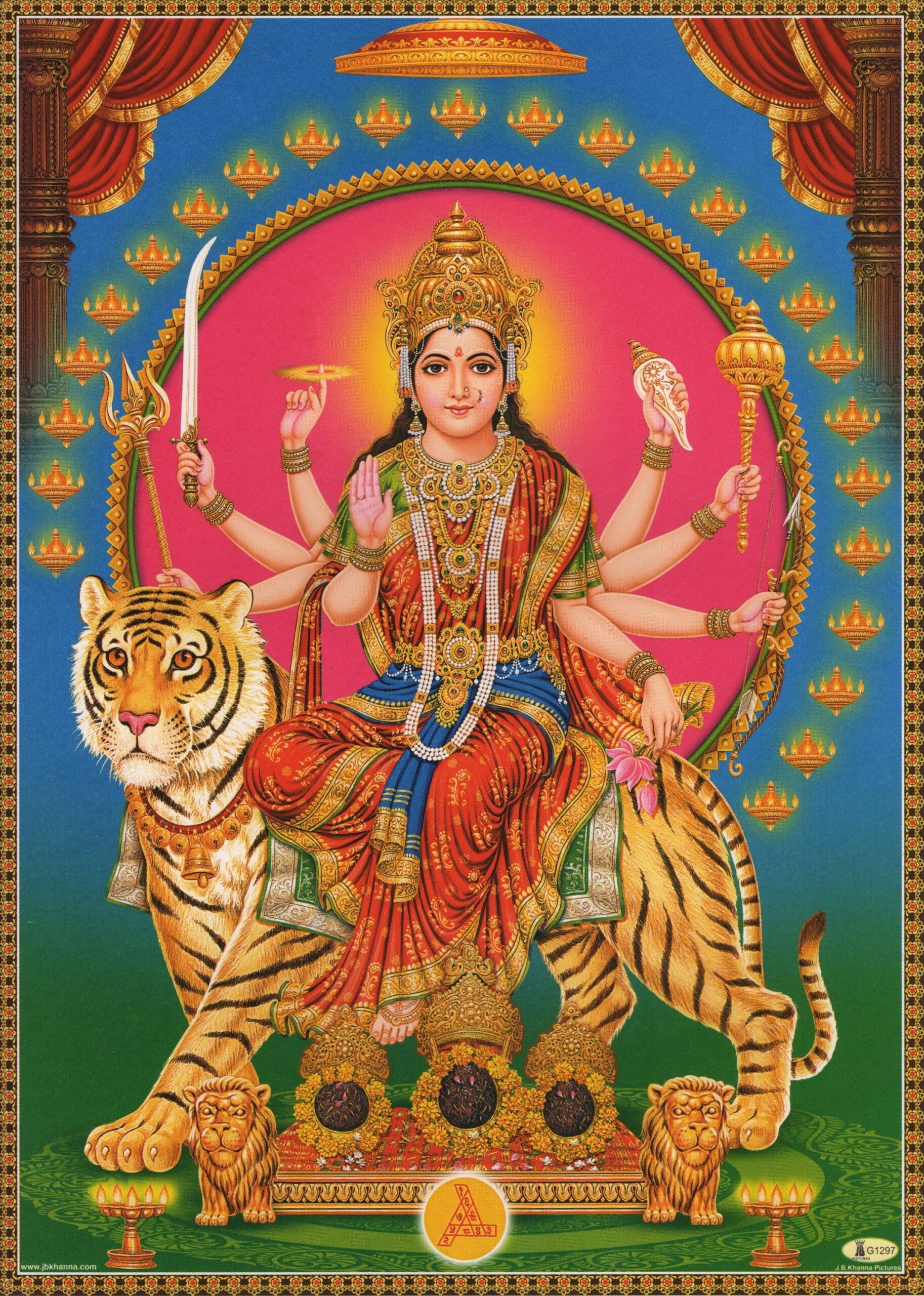 Durga ...  Large Vintage-style Indian Hindu devotional print