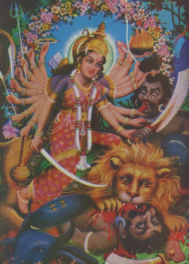 Durga As The Slayer Of The Buffalo Demon Vintage Indian