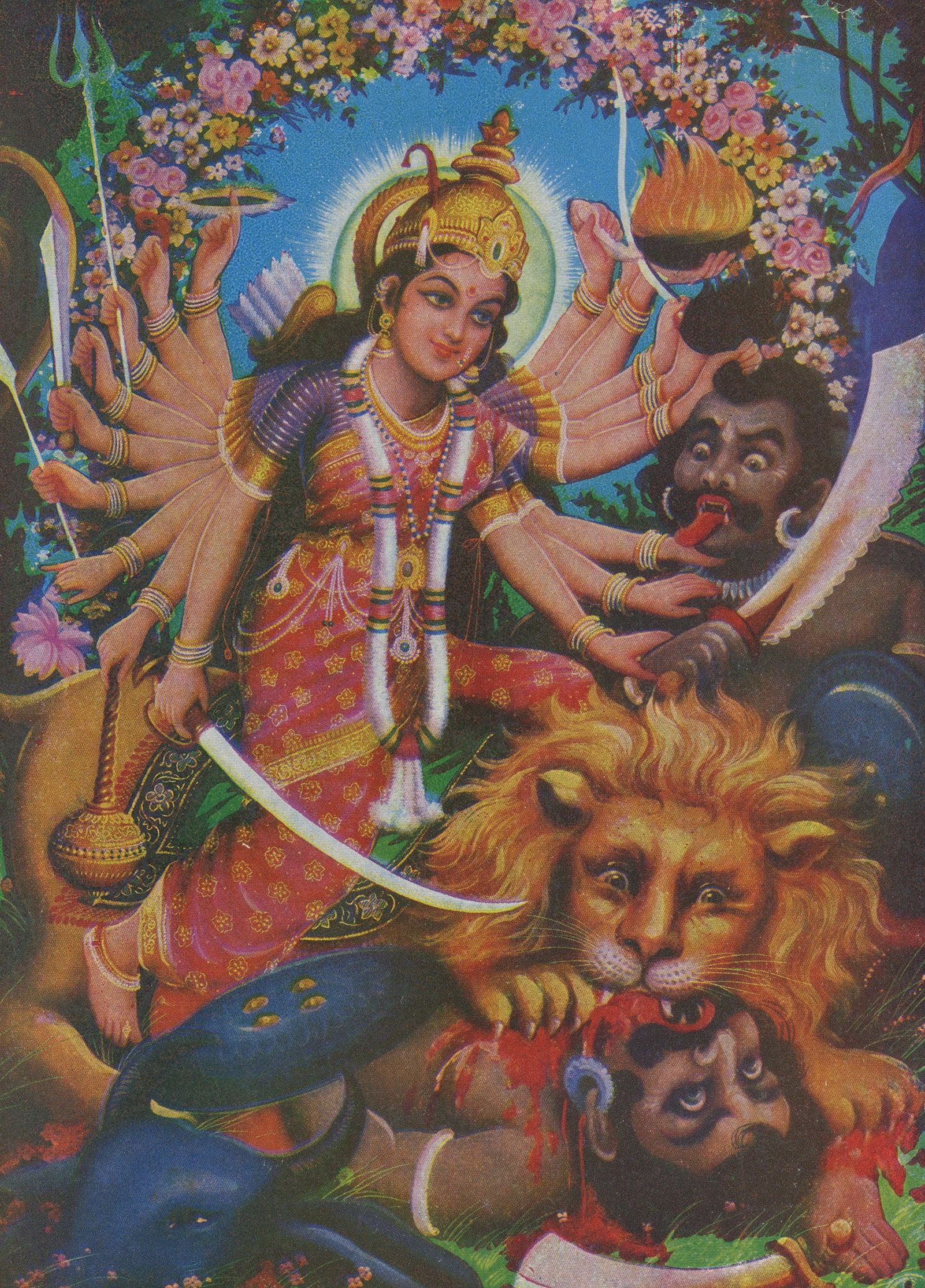 Durga as the slayer of the Buffalo Demon … Vintage