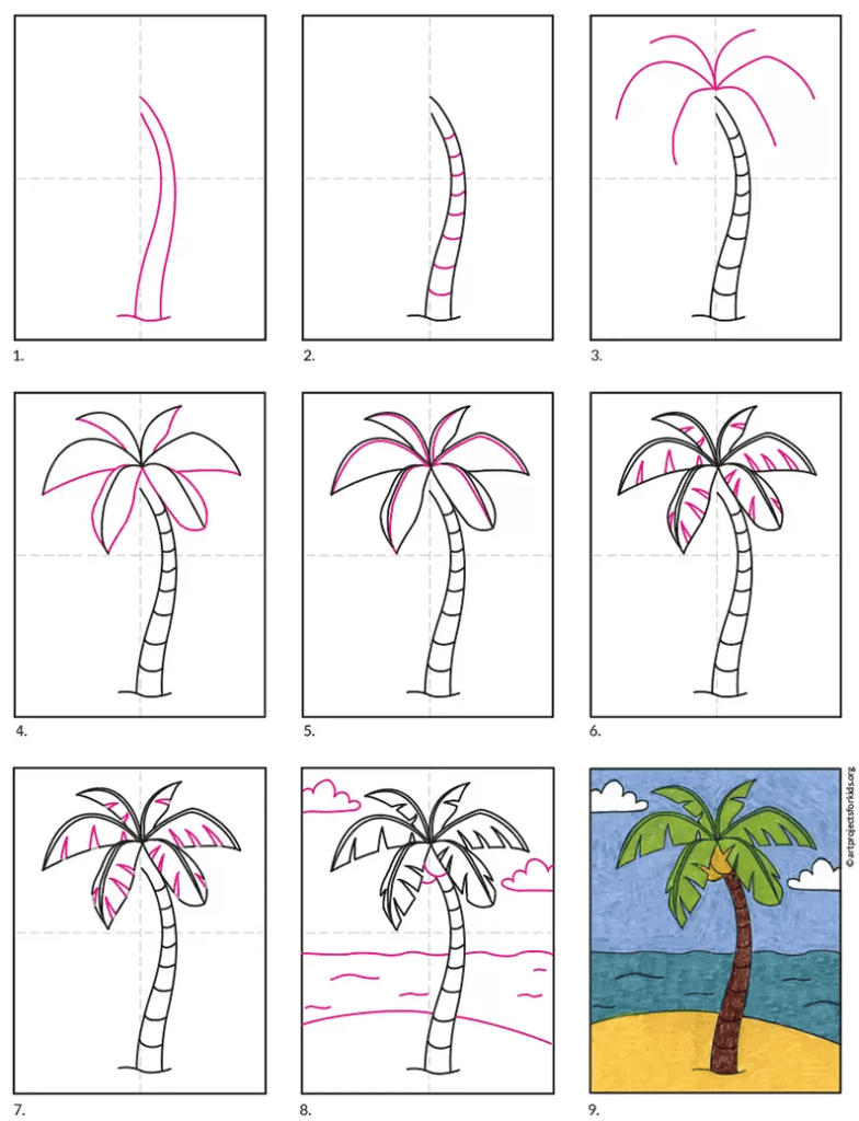 Easy How To Draw A Palm Tree Tutorial And Palm