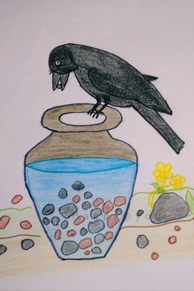 Easy Thirsty Crow Drawing For Kids And Beginners