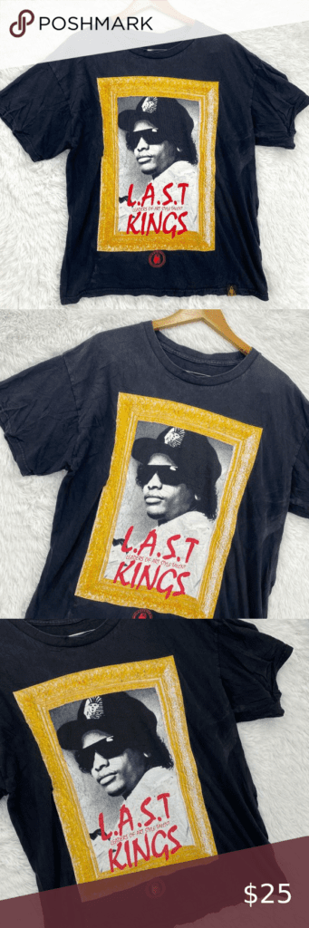Eazy E Last Kings Men'S Black Short Sleeve Big Logo Graphic Rap T-Shirt Size Xl