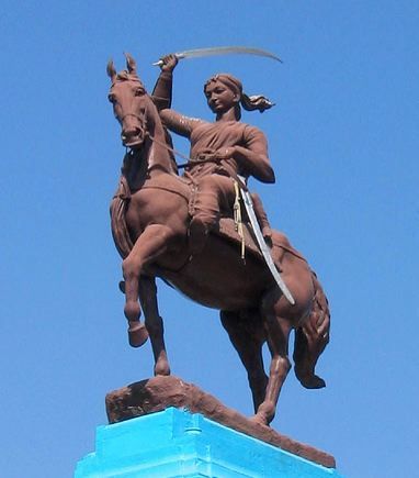 Equestrian statue of Jhansi Ki Rani (the Rani of Jhansi) in a park, Jhansi, Indi